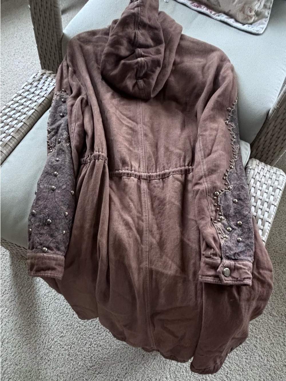 Free People Brown Utility Jacket with Studded Embroidered Sleeves✨ - Picture 6 of 8